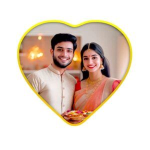 heart shape golden acrylic photo frame – customizable gift | personalized golden heart photo frame for anniversary, birthday & couples