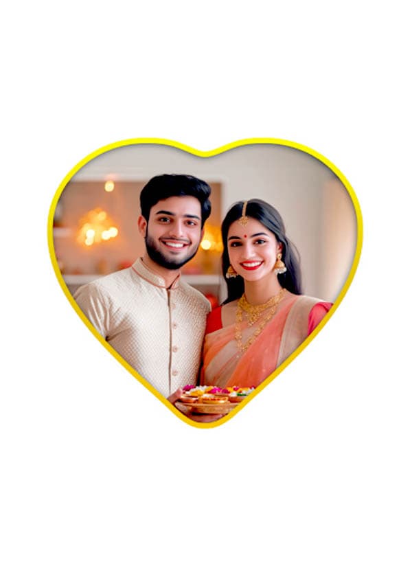 heart shape golden acrylic photo frame – customizable gift | personalized golden heart photo frame for anniversary, birthday & couples