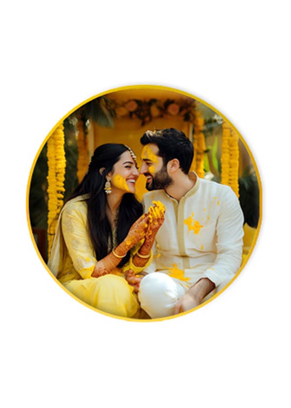 premium acrylic photo frame with golden slim border – round shape | customized picture frame | modern home décor gift