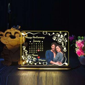 personalized acrylic led calendar photo frame for couple friend family home decor size