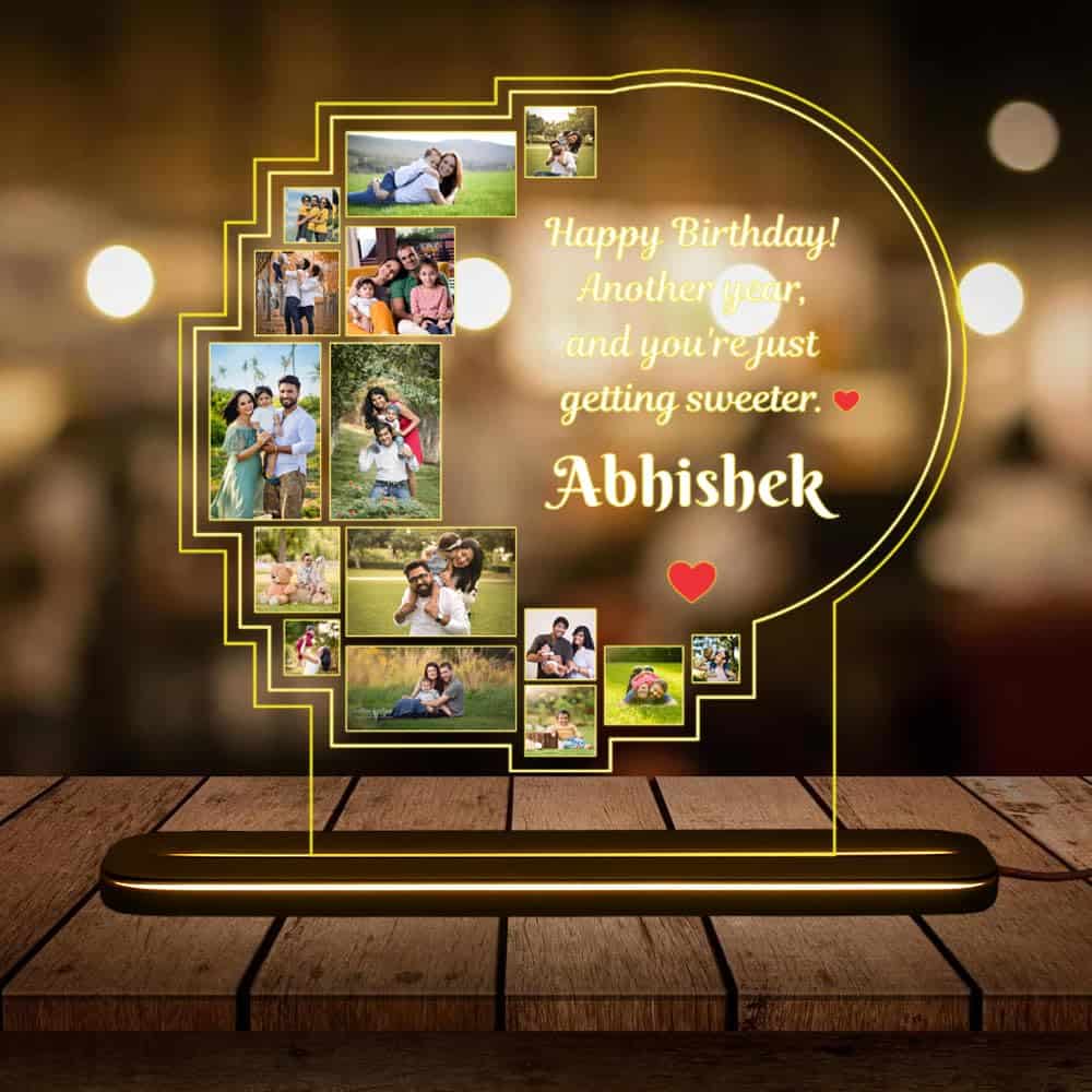 personalized acrylic photo collage led lamp with wooden base