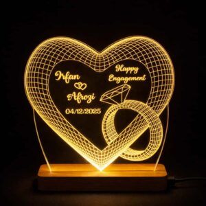 acrylic led heart ring lamp with wooden base
