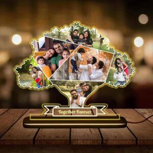 personalized led acrylic photo frame tree shape with wooden base