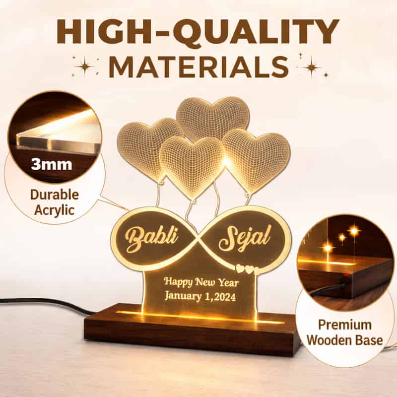 personalized acrylic led name lamp with wooden base
