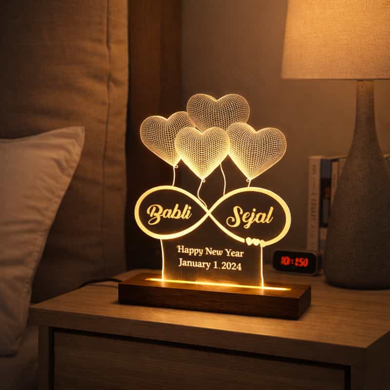 personalized acrylic led name lamp with wooden base
