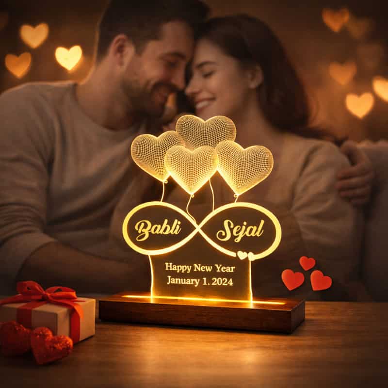 personalized acrylic led name lamp with wooden base