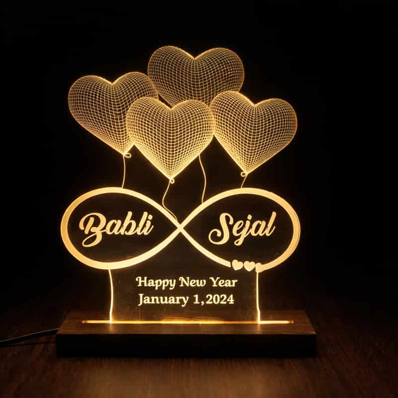 personalized acrylic led name lamp with wooden base