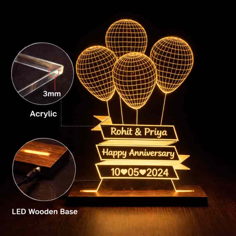 personalized led acrylic balloon lamp with wooden base