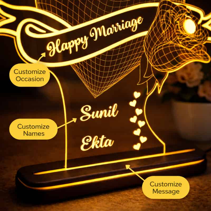 personalized acrylic led heart lamp