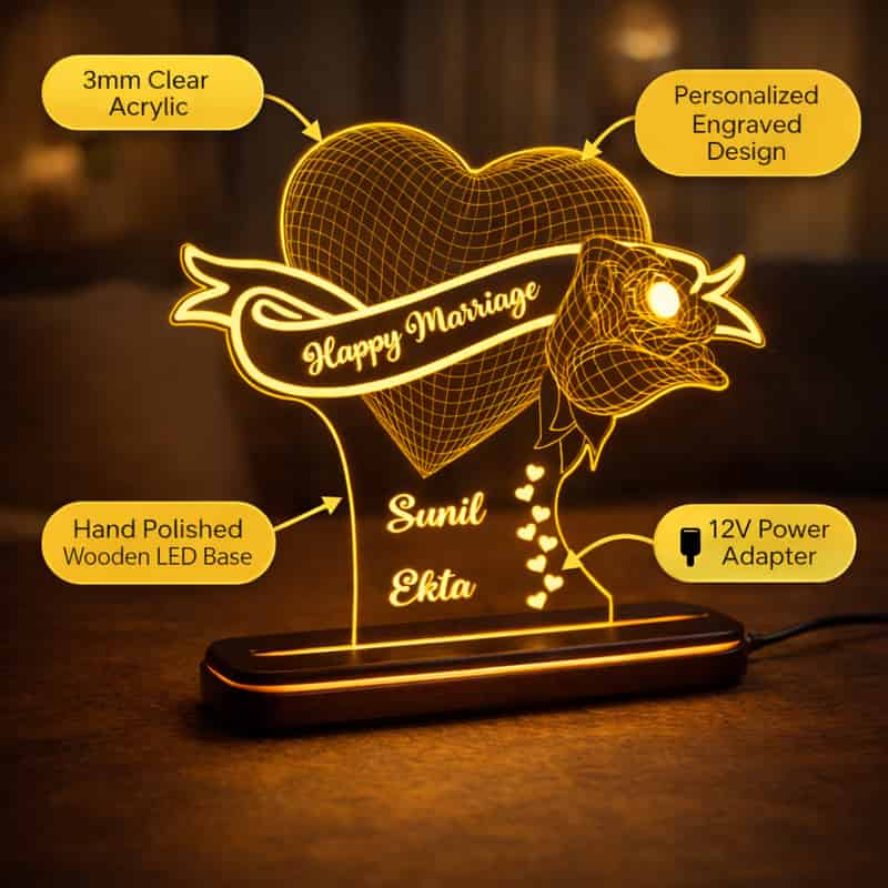 personalized acrylic led heart lamp